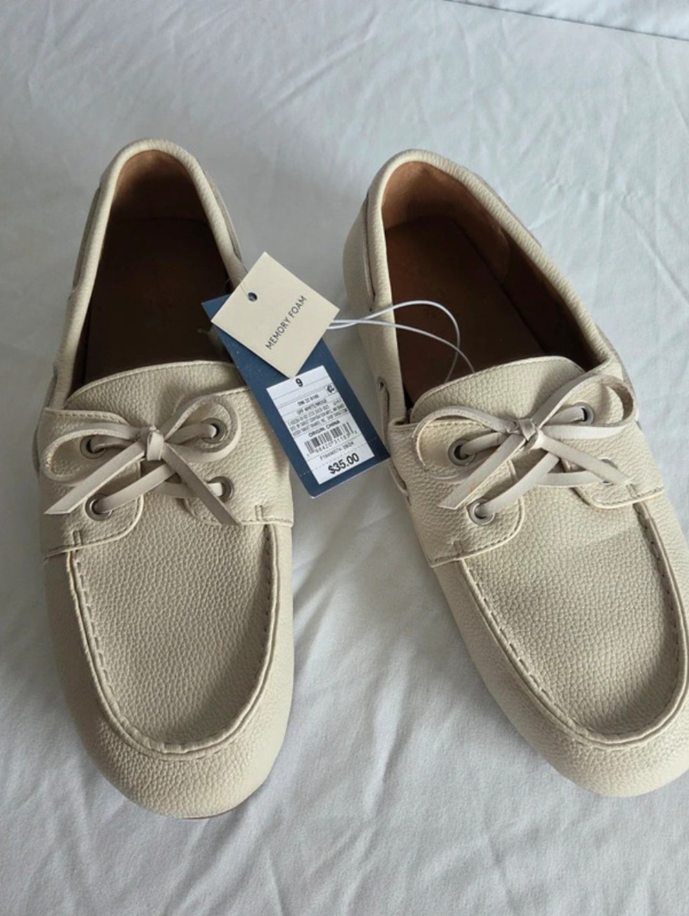 Women's Off-White Faux Leather Boat Shoes - 9